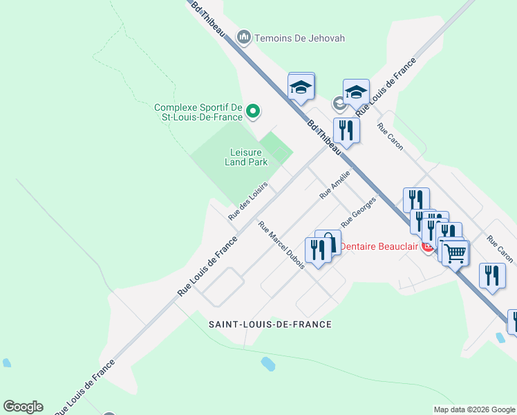 map of restaurants, bars, coffee shops, grocery stores, and more near 661 Rue Louis de France in Trois-Rivières