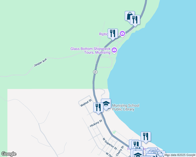 map of restaurants, bars, coffee shops, grocery stores, and more near 959-979 West Munising Avenue in Munising