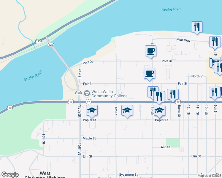 map of restaurants, bars, coffee shops, grocery stores, and more near 14th St in Clarkston