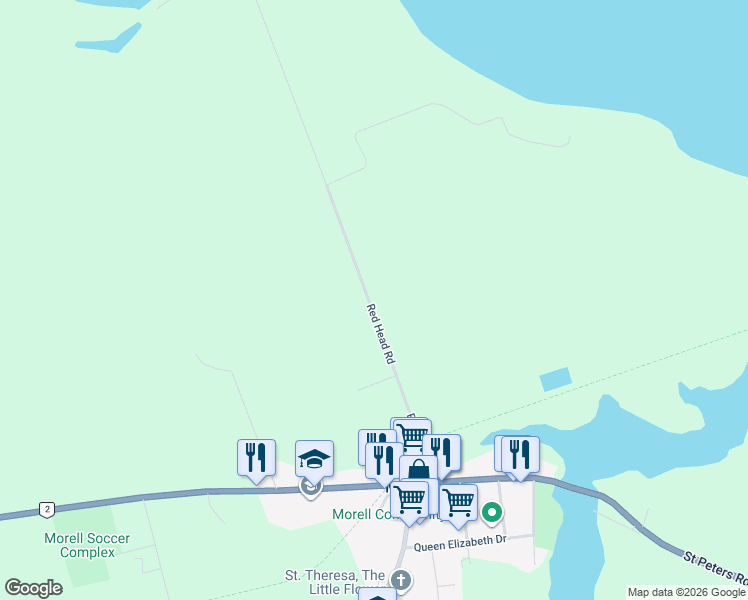 map of restaurants, bars, coffee shops, grocery stores, and more near 140 Red Head Road in Morell