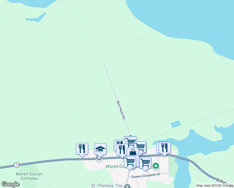 map of restaurants, bars, coffee shops, grocery stores, and more near 140 Red Head Road in Morell