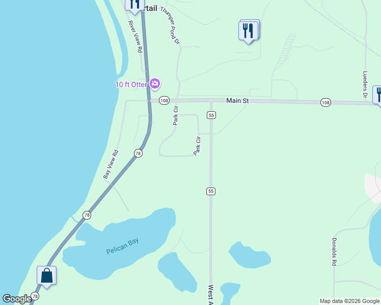 map of restaurants, bars, coffee shops, grocery stores, and more near 138 Park Circle in Ottertail