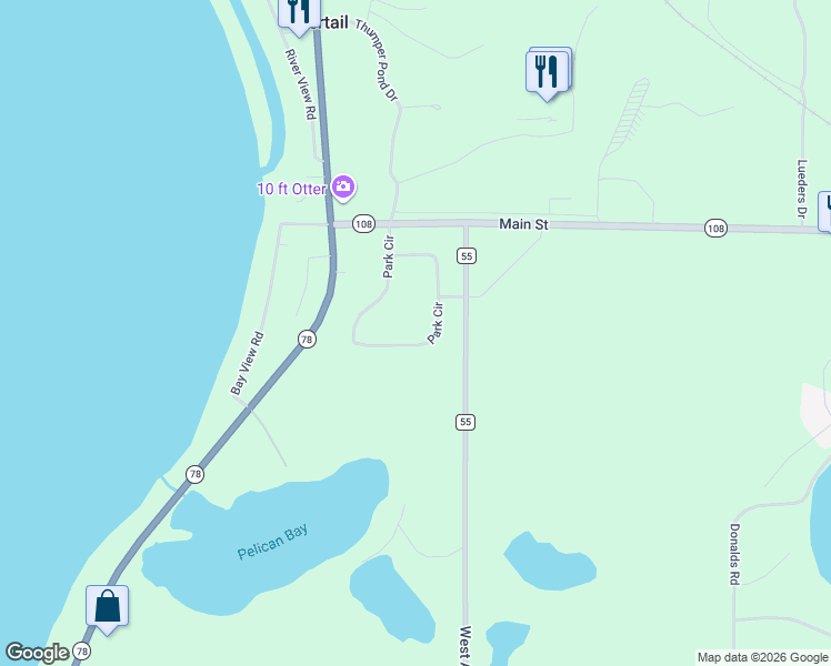 map of restaurants, bars, coffee shops, grocery stores, and more near 138 Park Circle in Ottertail