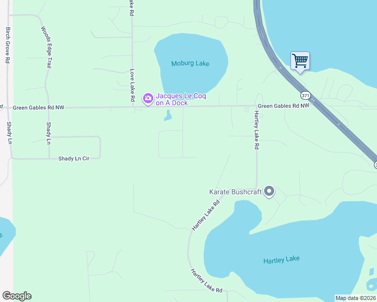 map of restaurants, bars, coffee shops, grocery stores, and more near 18884 Maryville Road Northwest in Brainerd