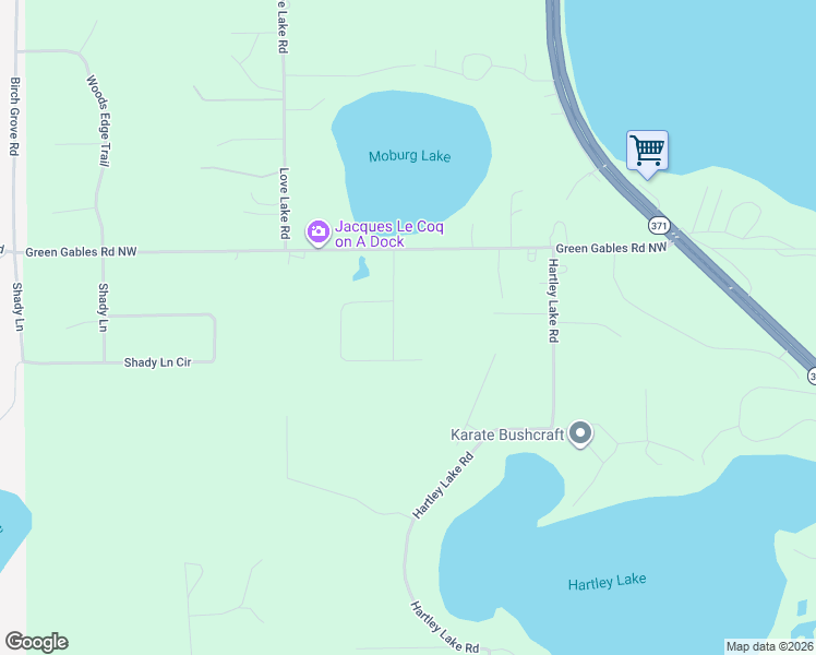 map of restaurants, bars, coffee shops, grocery stores, and more near 18884 Maryville Road Northwest in Brainerd
