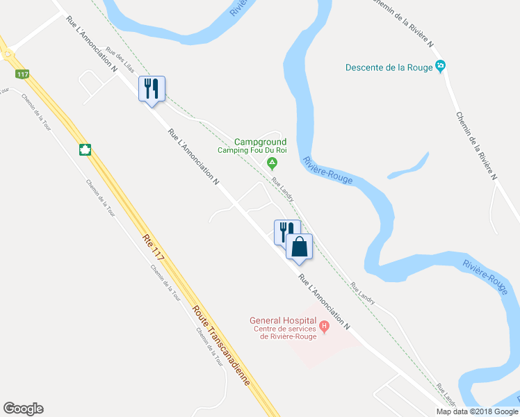 map of restaurants, bars, coffee shops, grocery stores, and more near Rue Perrier in Rivière-Rouge