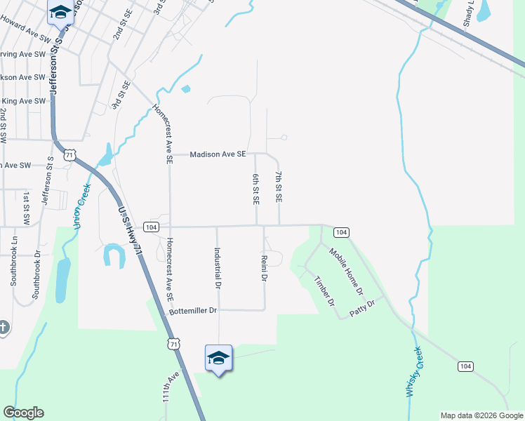 map of restaurants, bars, coffee shops, grocery stores, and more near 1431 7th Street Southeast in Wadena
