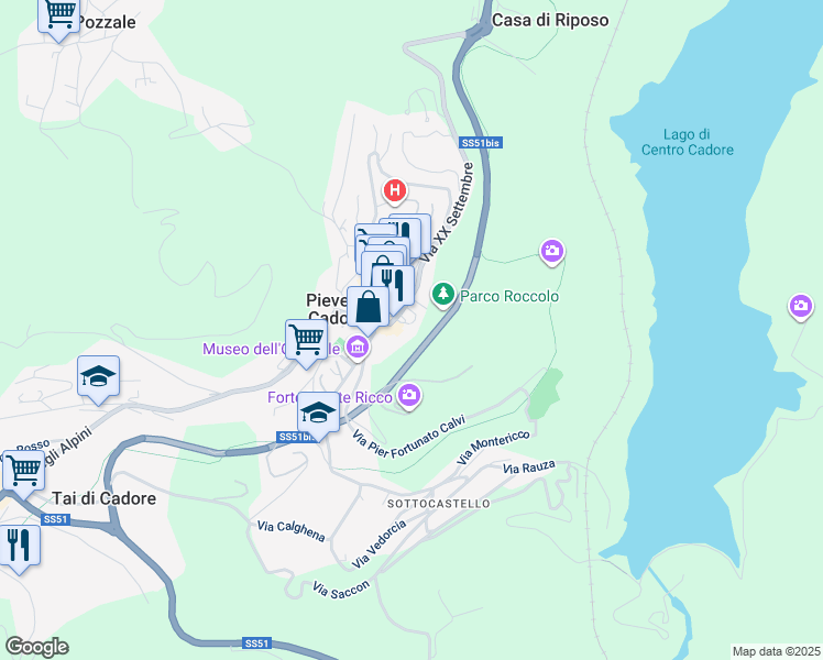 map of restaurants, bars, coffee shops, grocery stores, and more near 8 Via XX Settembre in Pieve di Cadore