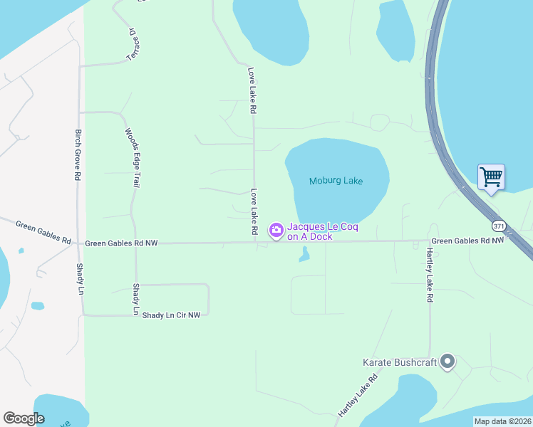 map of restaurants, bars, coffee shops, grocery stores, and more near 19040 Love Lake Road in Brainerd
