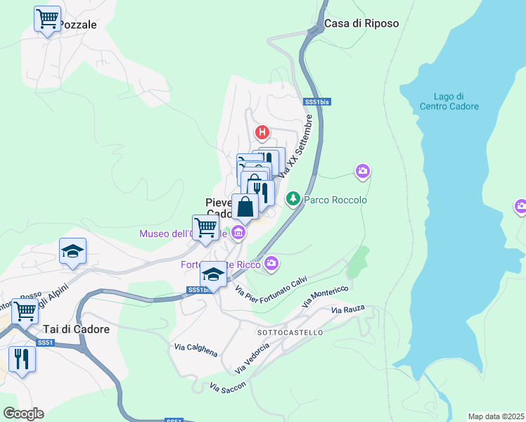 map of restaurants, bars, coffee shops, grocery stores, and more near 8 Via XX Settembre in Pieve di Cadore