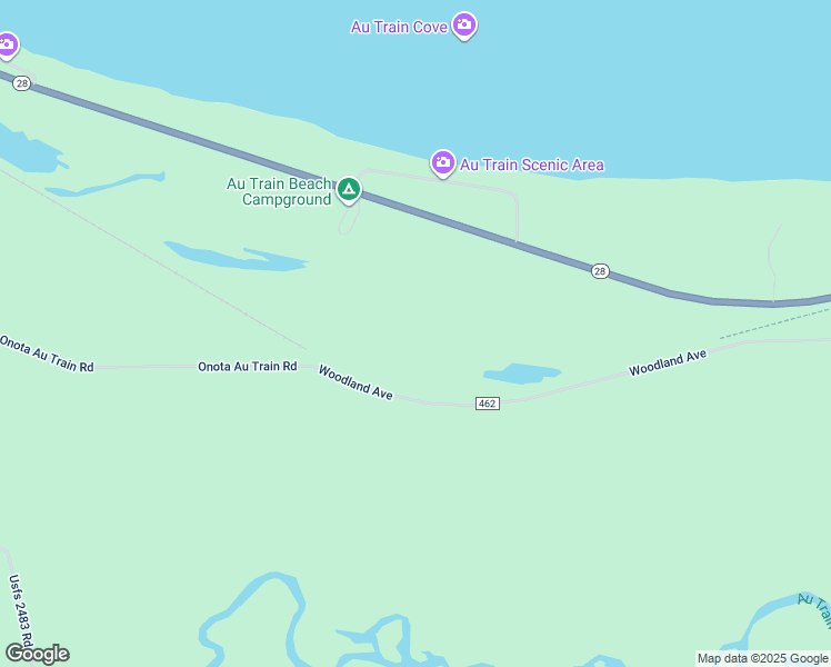 map of restaurants, bars, coffee shops, grocery stores, and more near Woodland in Au Train