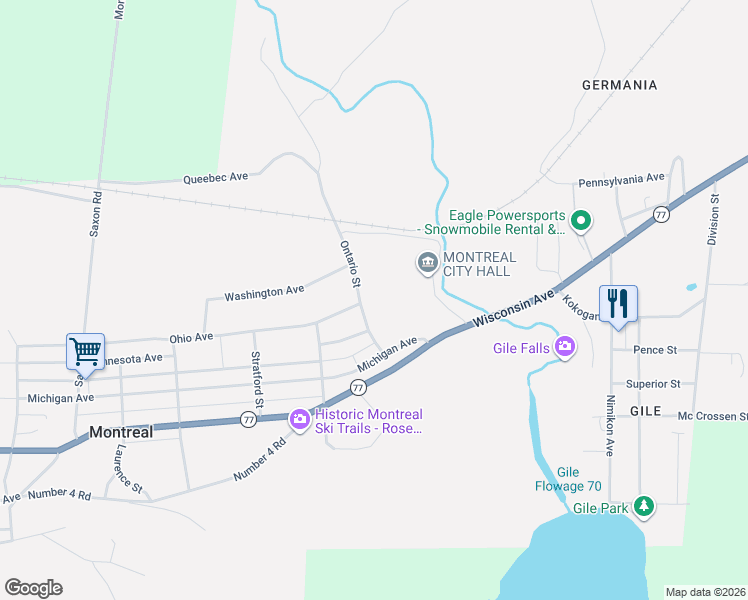 map of restaurants, bars, coffee shops, grocery stores, and more near 5 Ontario Street in Montreal