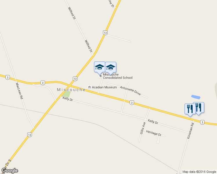 map of restaurants, bars, coffee shops, grocery stores, and more near 4 Antoinette Drive in Miscouche