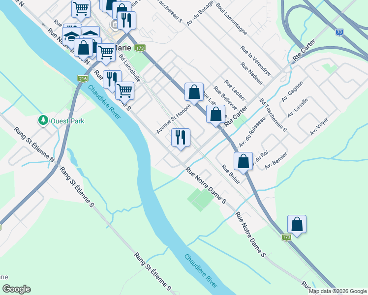 map of restaurants, bars, coffee shops, grocery stores, and more near 254 Avenue Morin in Sainte-Marie