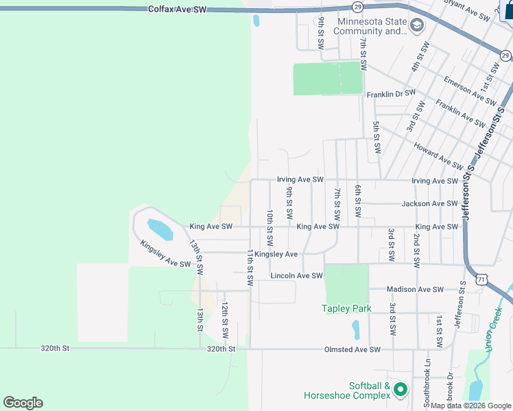 map of restaurants, bars, coffee shops, grocery stores, and more near 1040 11th Street Southwest in Wadena