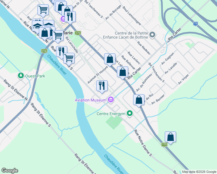 map of restaurants, bars, coffee shops, grocery stores, and more near 517 Rue Feuiltault in Sainte-Marie