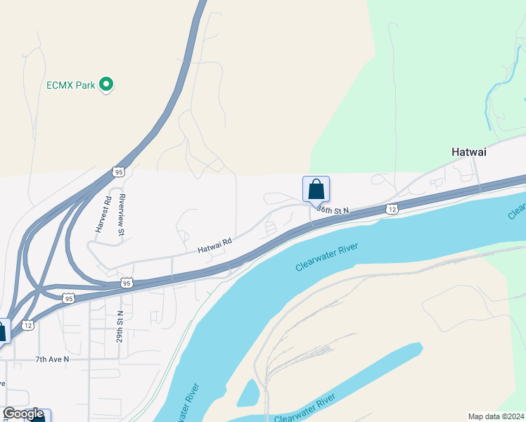 map of restaurants, bars, coffee shops, grocery stores, and more near 3403 Hatwai Road in Lewiston