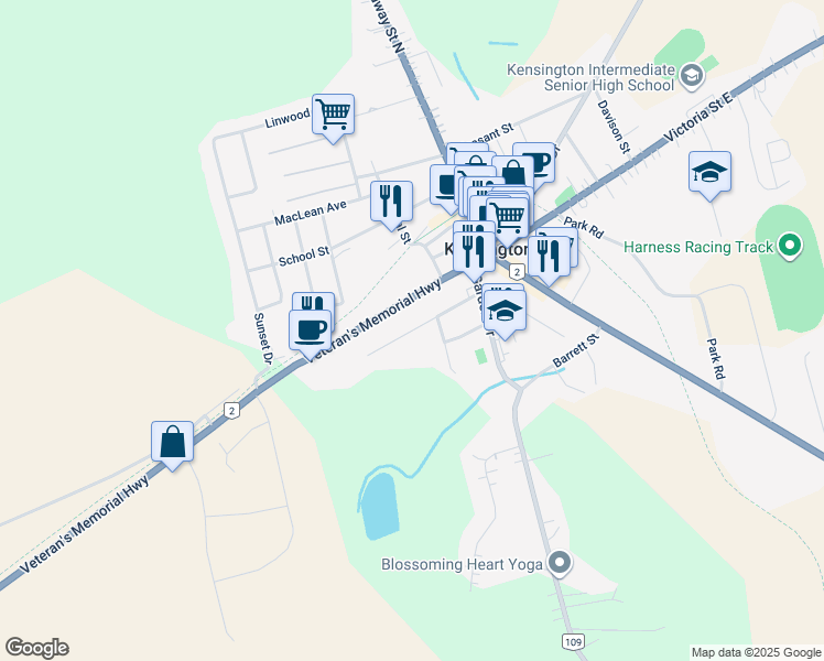 map of restaurants, bars, coffee shops, grocery stores, and more near 25 Stewart Street in Kensington