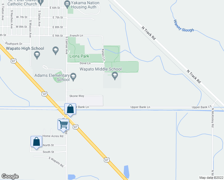 map of restaurants, bars, coffee shops, grocery stores, and more near 1309 Kateri Lane in Wapato