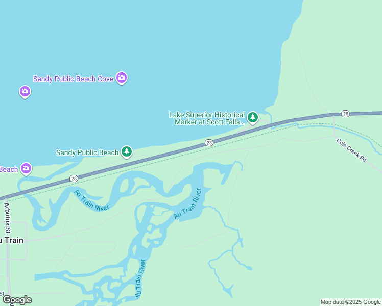 map of restaurants, bars, coffee shops, grocery stores, and more near Duluth, South Shore and Atlantic Railway Rail Trail in Au Train