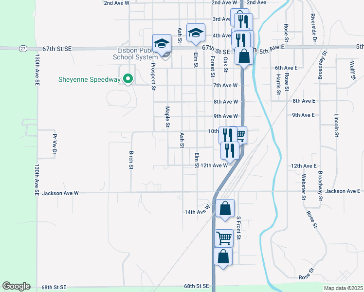 map of restaurants, bars, coffee shops, grocery stores, and more near 502-598 11th Ave W in Lisbon