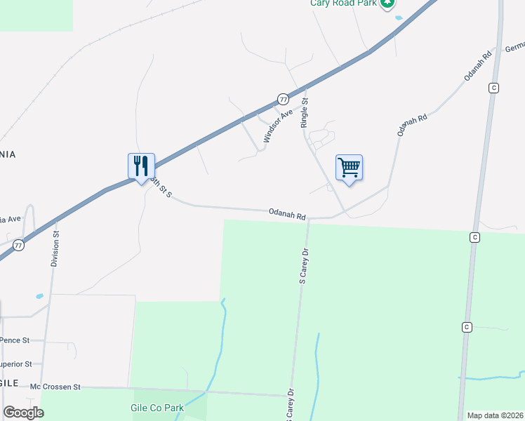 map of restaurants, bars, coffee shops, grocery stores, and more near 2202 Odanah Road in Hurley