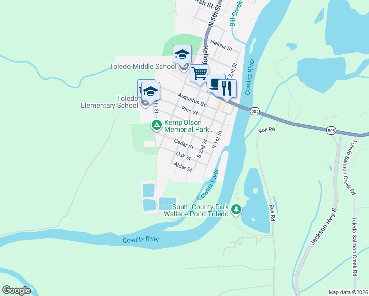 map of restaurants, bars, coffee shops, grocery stores, and more near 301 Cedar Street in Toledo