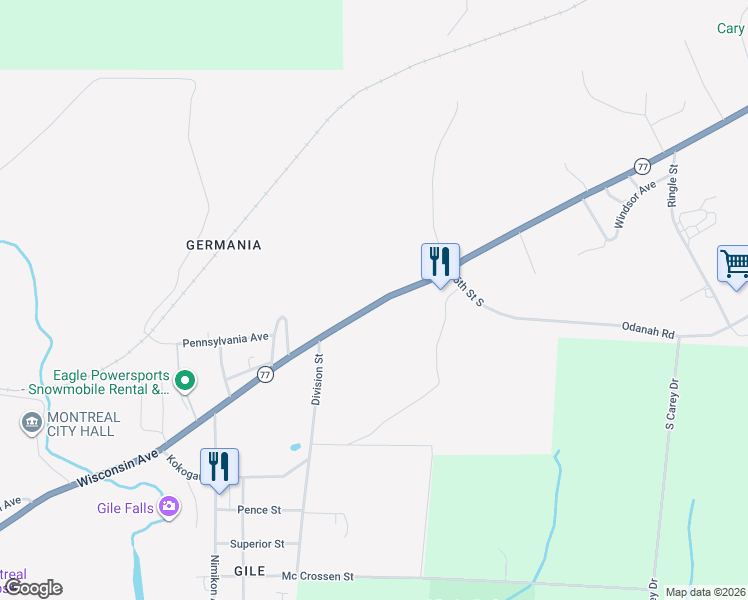 map of restaurants, bars, coffee shops, grocery stores, and more near 626 Cary Road in Hurley