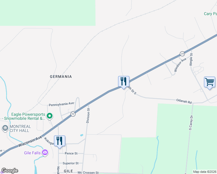 map of restaurants, bars, coffee shops, grocery stores, and more near 626 Cary Rd in Hurley