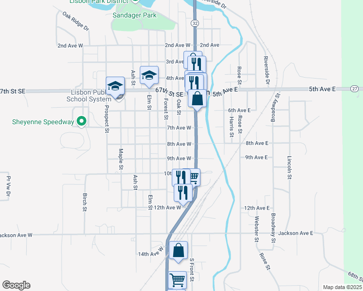 map of restaurants, bars, coffee shops, grocery stores, and more near 100-198 8th Avenue West in Lisbon