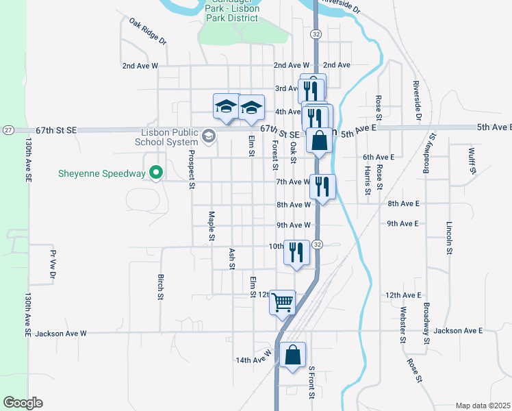 map of restaurants, bars, coffee shops, grocery stores, and more near 300-348 8th Ave W in Lisbon