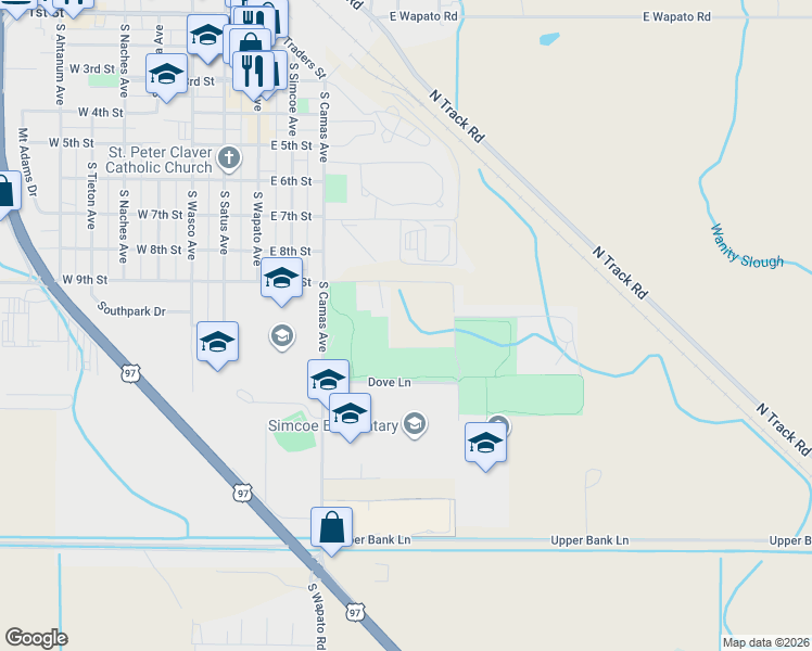 map of restaurants, bars, coffee shops, grocery stores, and more near 1000 Kateri Lane in Wapato