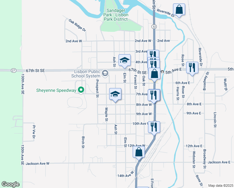 map of restaurants, bars, coffee shops, grocery stores, and more near 600-698 Elm Street in Lisbon