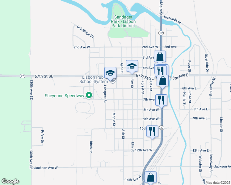 map of restaurants, bars, coffee shops, grocery stores, and more near 601 Maple Street in Lisbon