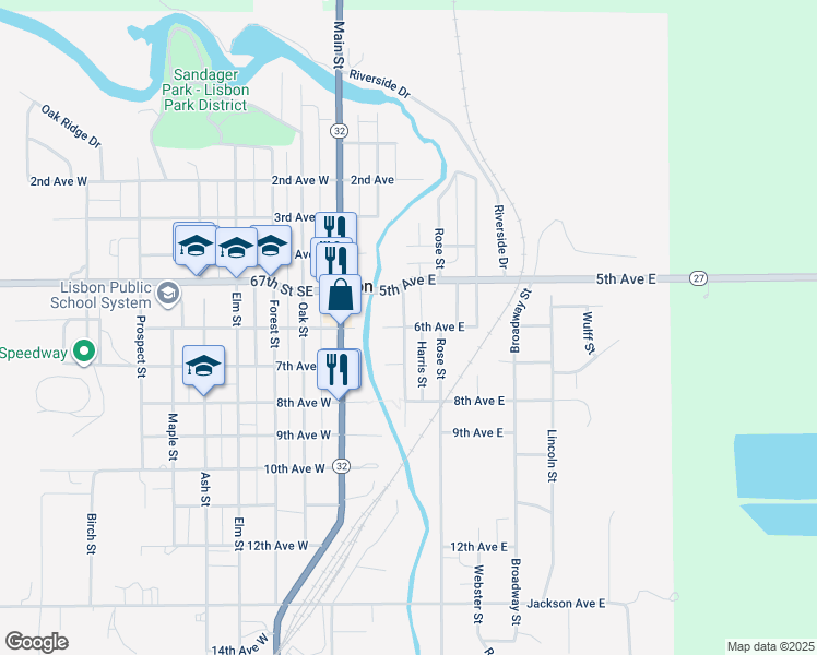 map of restaurants, bars, coffee shops, grocery stores, and more near 505 Harris St in Lisbon