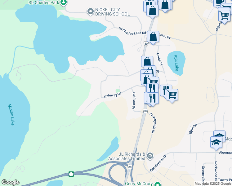 map of restaurants, bars, coffee shops, grocery stores, and more near 2313 Gateway Drive in Sudbury