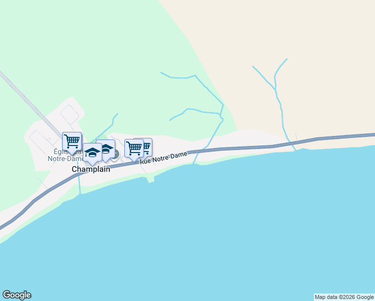 map of restaurants, bars, coffee shops, grocery stores, and more near 1073 Rue Notre-Dame in Champlain