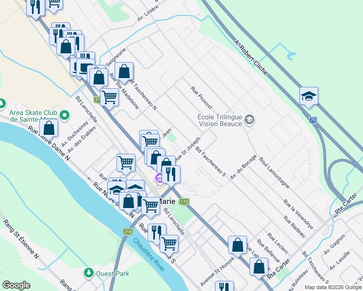 map of restaurants, bars, coffee shops, grocery stores, and more near 678 Avenue Saint Joseph in Sainte-Marie