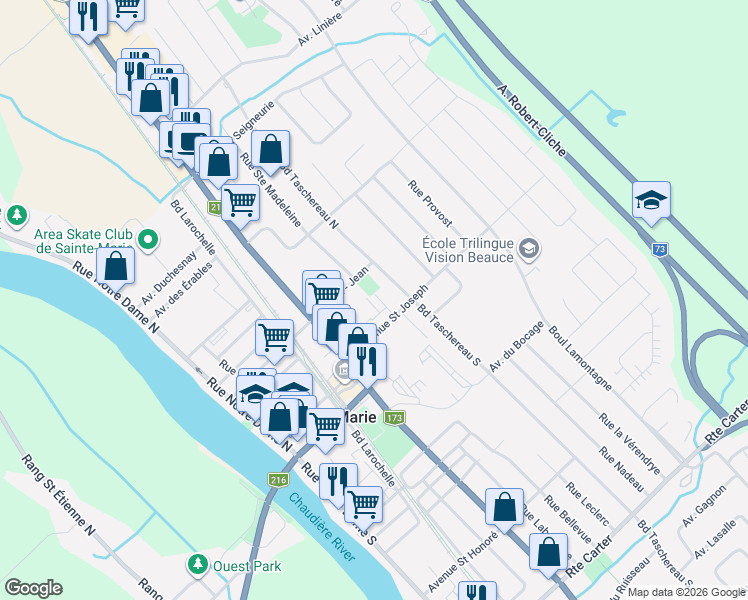 map of restaurants, bars, coffee shops, grocery stores, and more near 678 Avenue Saint Joseph in Sainte-Marie