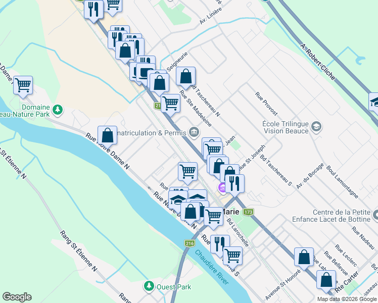 map of restaurants, bars, coffee shops, grocery stores, and more near 283 Boulevard Vachon Nord in Sainte-Marie