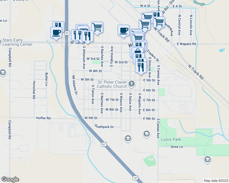 map of restaurants, bars, coffee shops, grocery stores, and more near 311 West 6th Street in Wapato