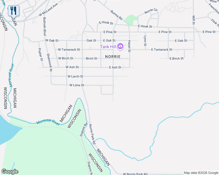 map of restaurants, bars, coffee shops, grocery stores, and more near Beech Street in Ironwood