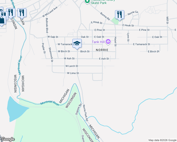 map of restaurants, bars, coffee shops, grocery stores, and more near Ironwood Street in Ironwood