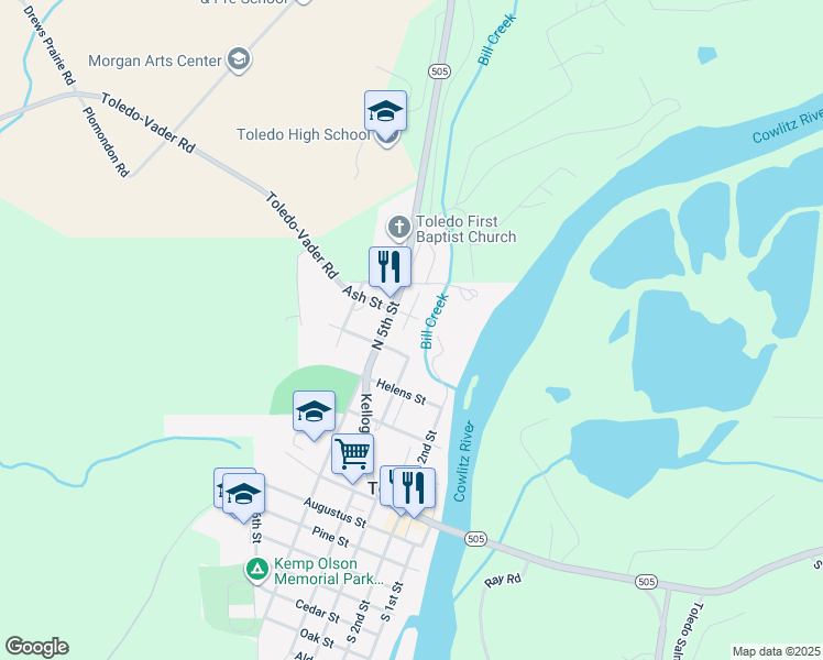 map of restaurants, bars, coffee shops, grocery stores, and more near 400 Ash Street in Toledo