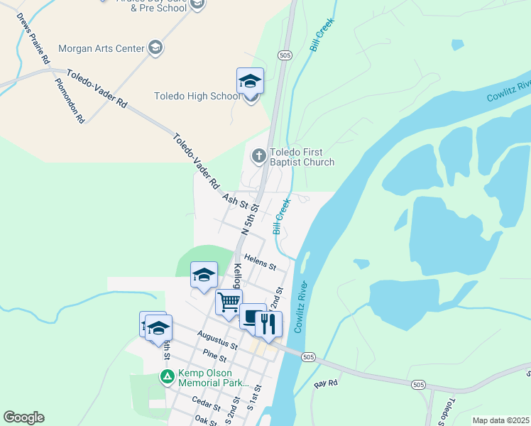map of restaurants, bars, coffee shops, grocery stores, and more near 400 Ash Street in Toledo