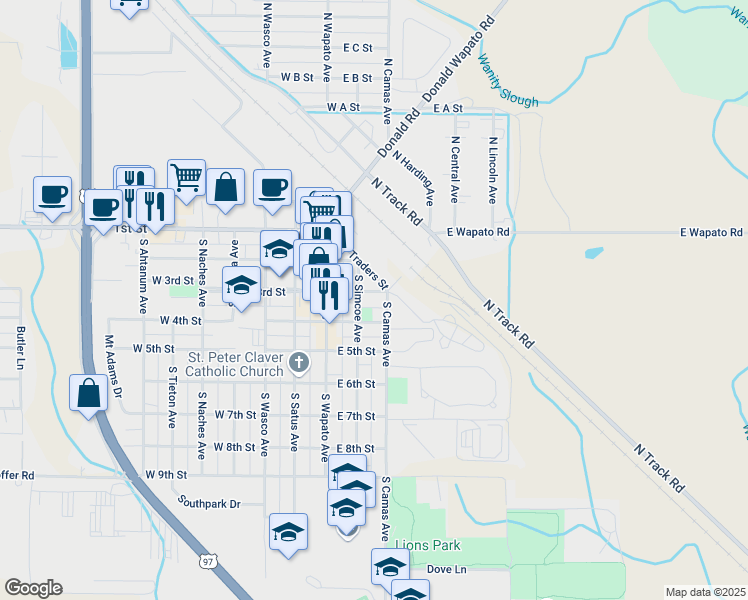 map of restaurants, bars, coffee shops, grocery stores, and more near 209 E 3rd St in Wapato
