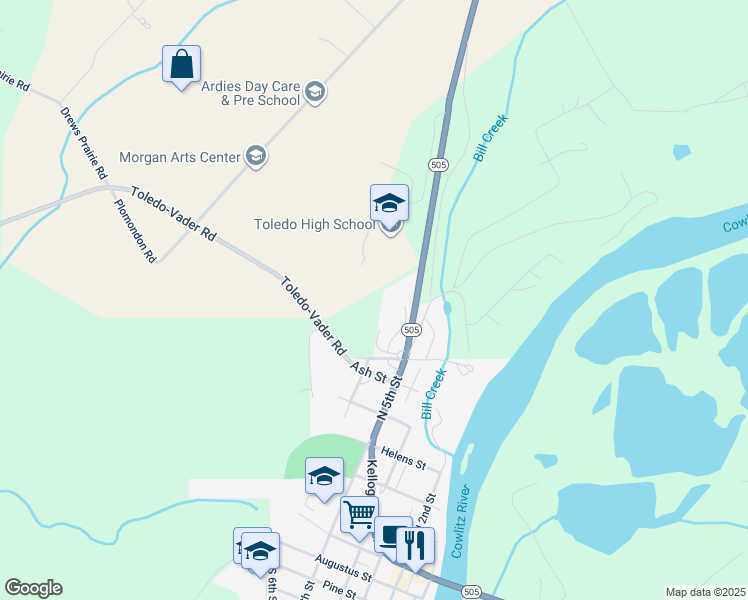 map of restaurants, bars, coffee shops, grocery stores, and more near 1268 Washington 505 in Toledo