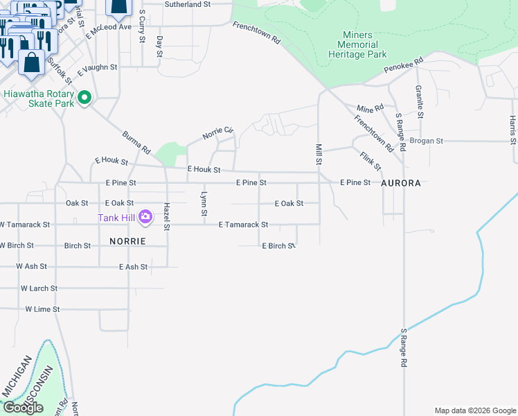 map of restaurants, bars, coffee shops, grocery stores, and more near Deane Street in Ironwood