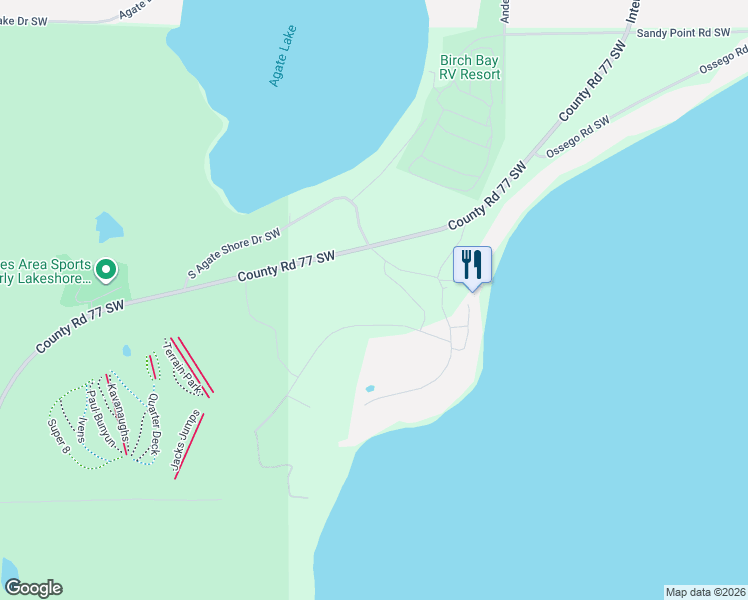 map of restaurants, bars, coffee shops, grocery stores, and more near 9794 County Road 77 Southwest in Nisswa