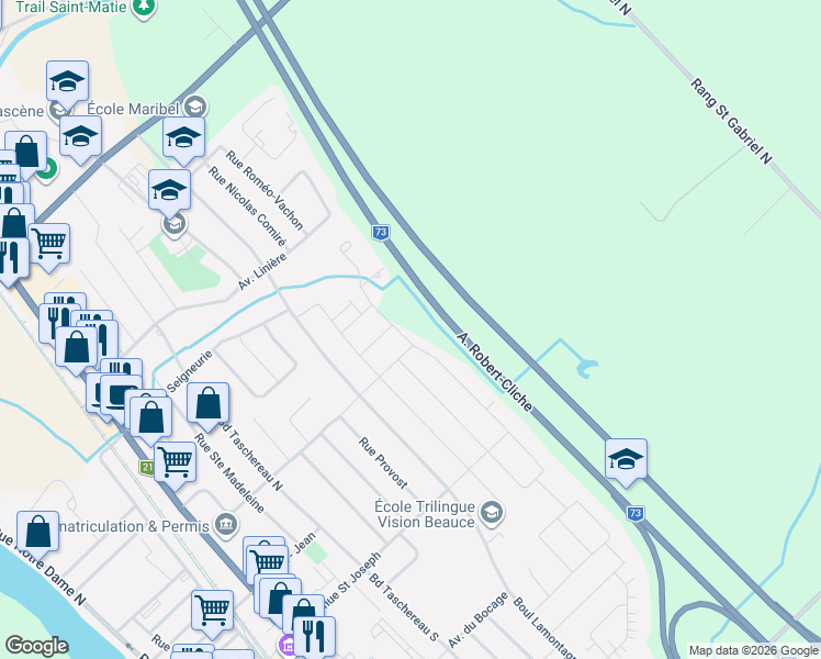 map of restaurants, bars, coffee shops, grocery stores, and more near 1098 Rue André-Giguère in Sainte-Marie